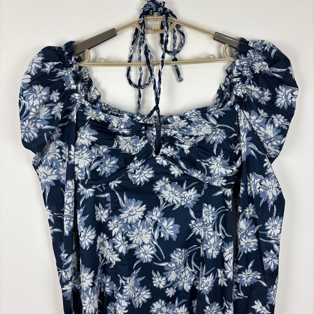 Polo Ralph Lauren Bloom Gathered Midi Dress Blue White Floral - NO TAGS ~ Large - Picture 6 of 12